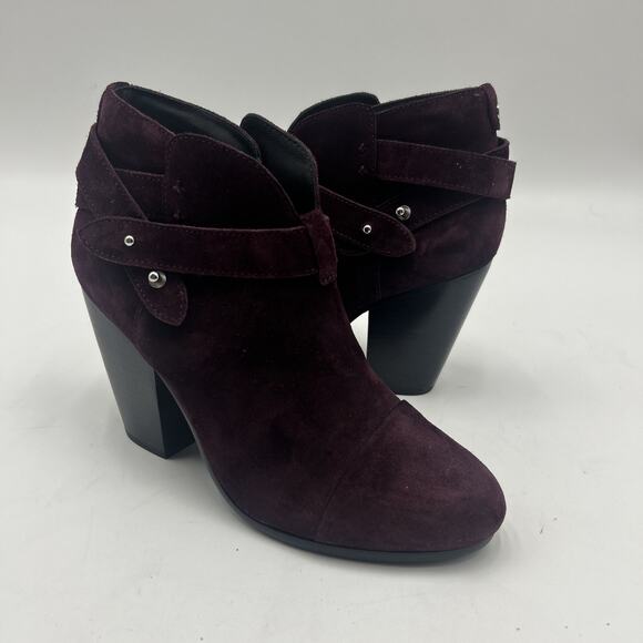 Rag & Bone Harrow Leather Booties In PURPLE Suede Size EU 38 US Size 8 - Picture 1 of 10
